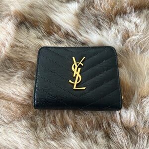 Yves Saint Laurent Black Wallet with Gold Logo